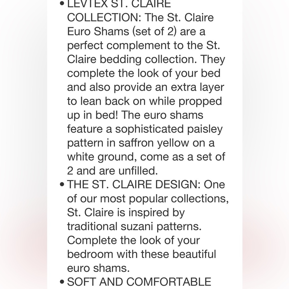 LEVTEX NWT 2pc St. Claire paisley euro shams -saffron yellow/white -26” - Picture 3 of 6